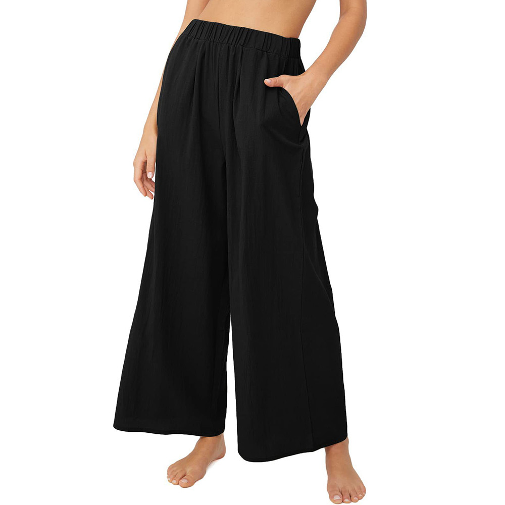 Solid Color Pocket Wide Leg Casual Pants