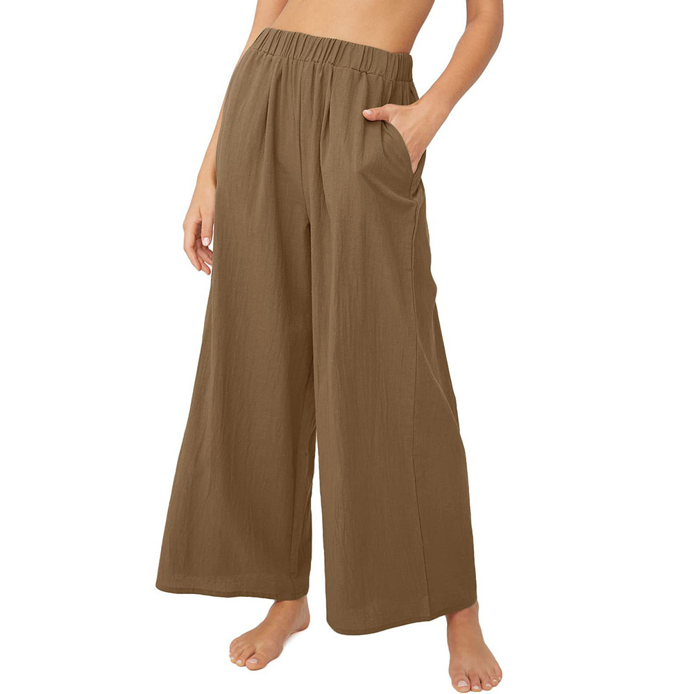 Solid Color Pocket Wide Leg Casual Pants