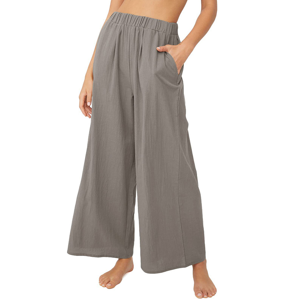 Solid Color Pocket Wide Leg Casual Pants
