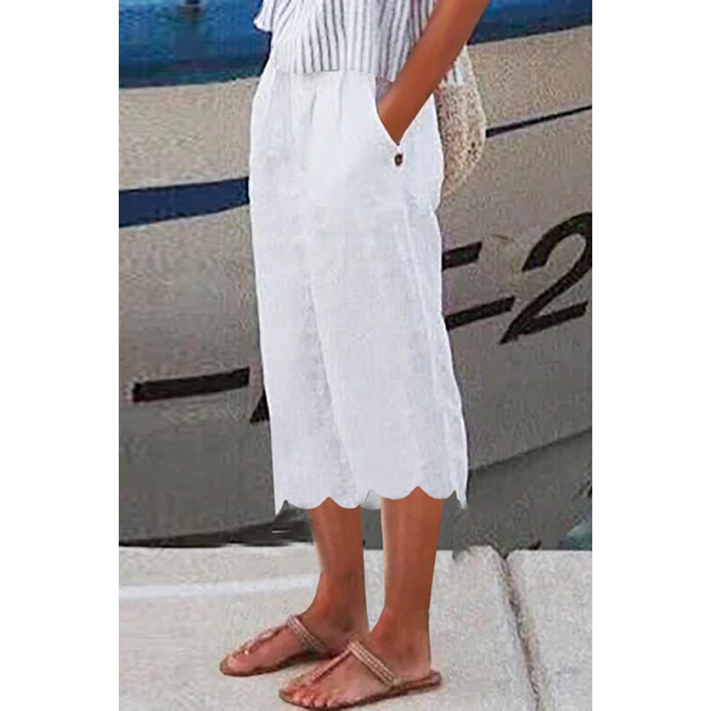 Solid Linen Blend Loose Casual Pants