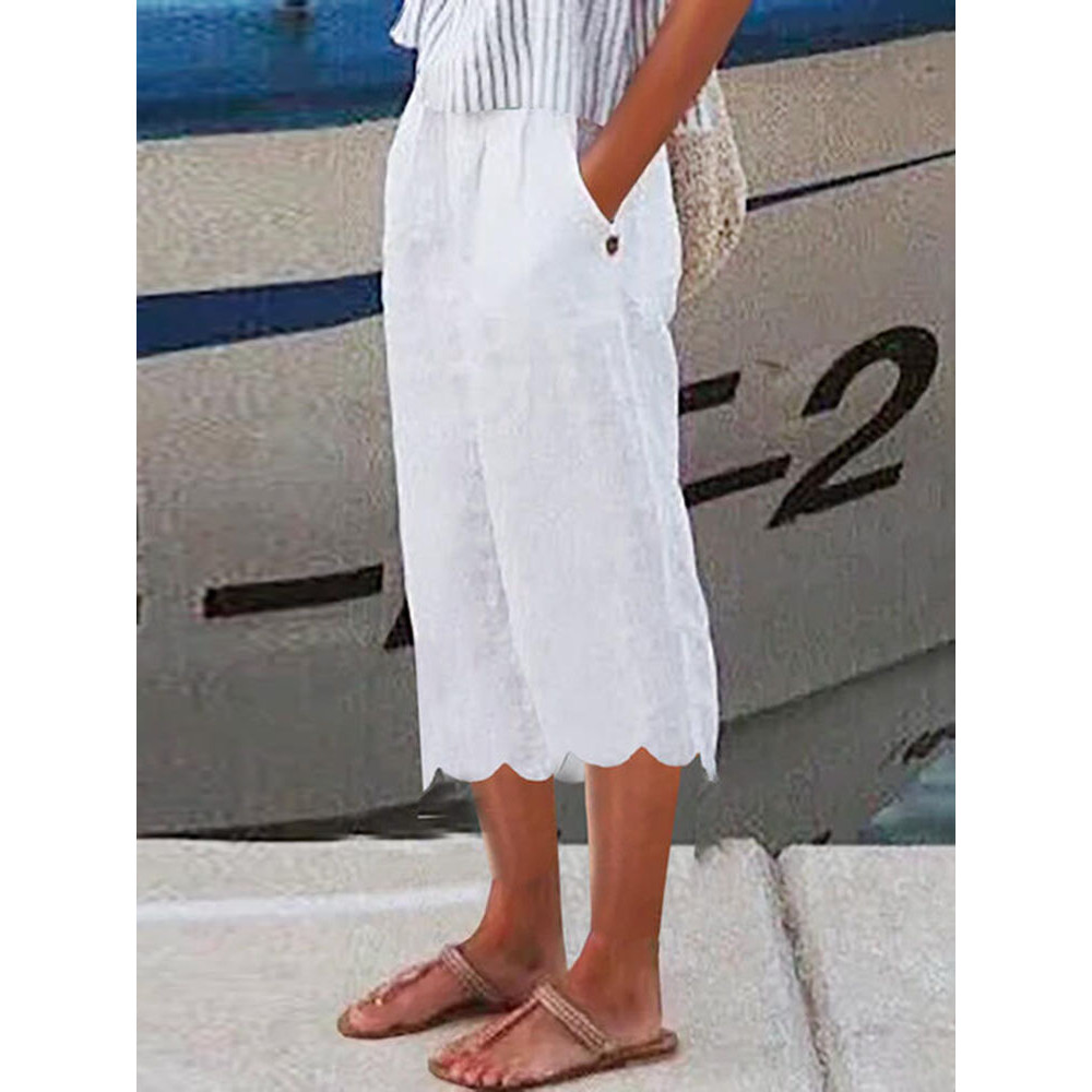 Solid Linen Blend Loose Casual Pants