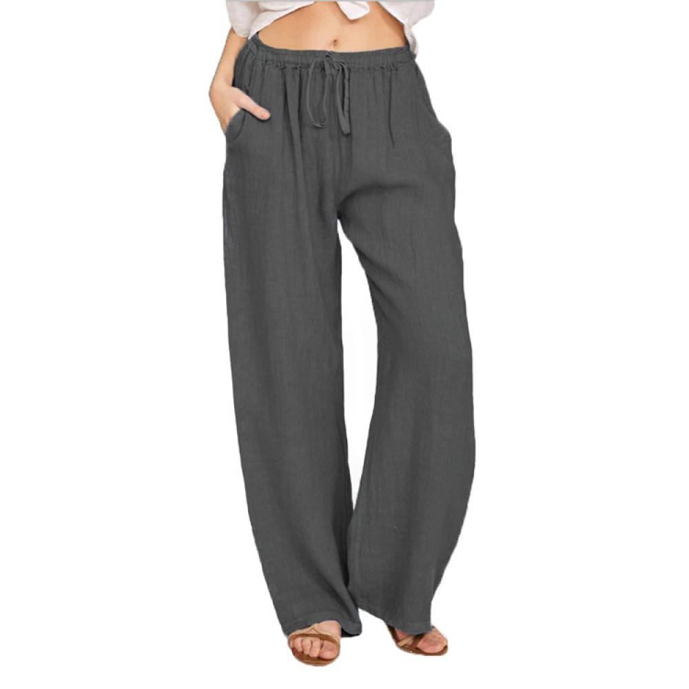 Summer Pocket Cotton Linen Wide Leg Pants