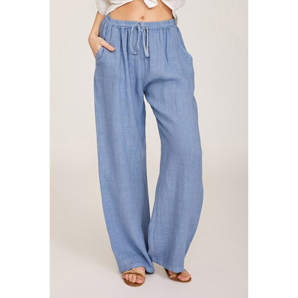 Summer Pocket Cotton Linen Wide Leg Pants