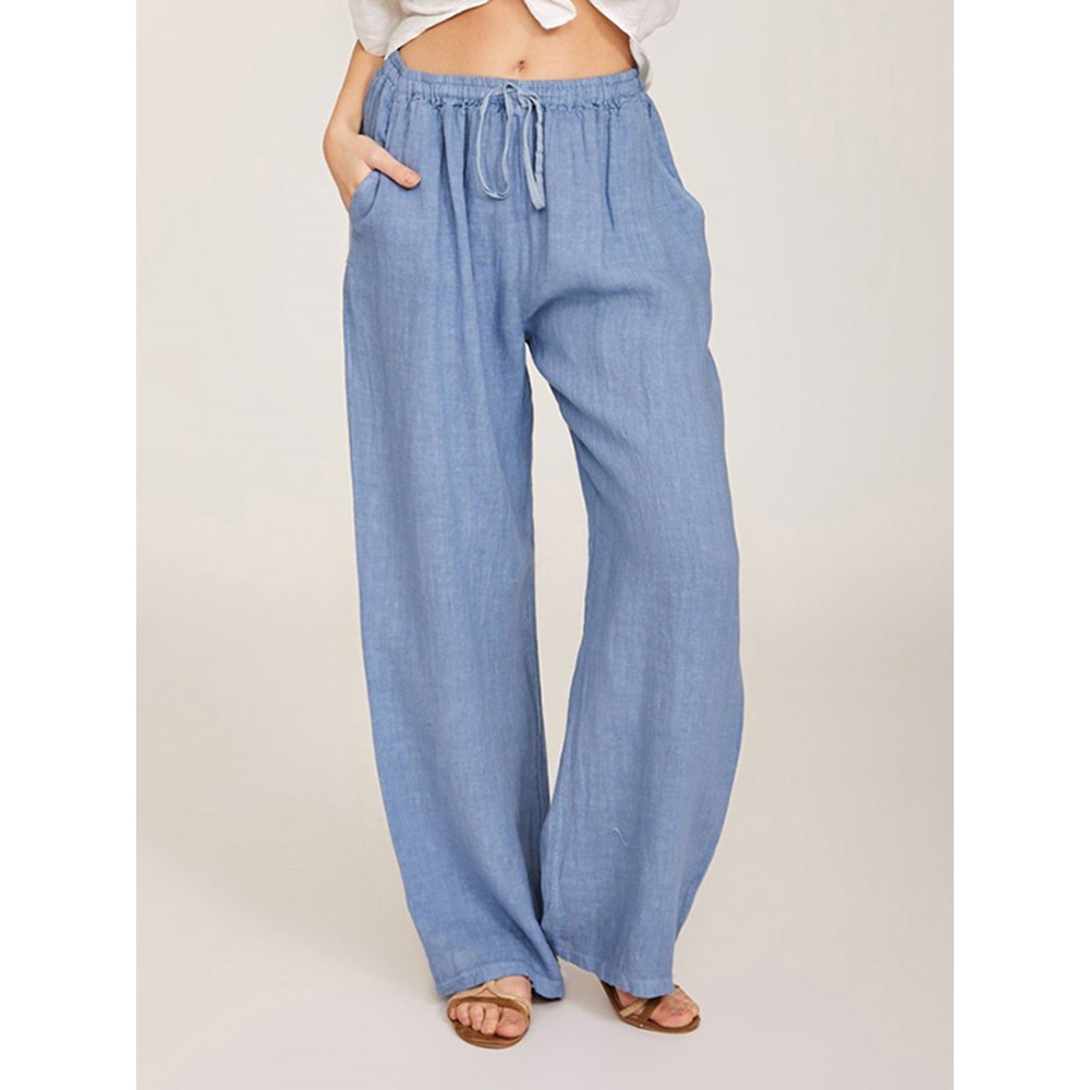 Summer Pocket Cotton Linen Wide Leg Pants