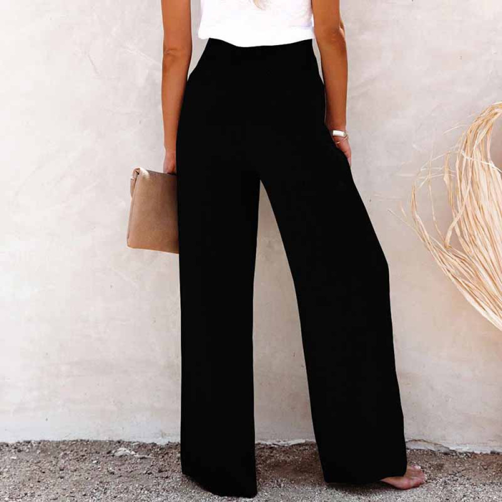 Vintage Plain Elastic Waist Button Down Loose Pant