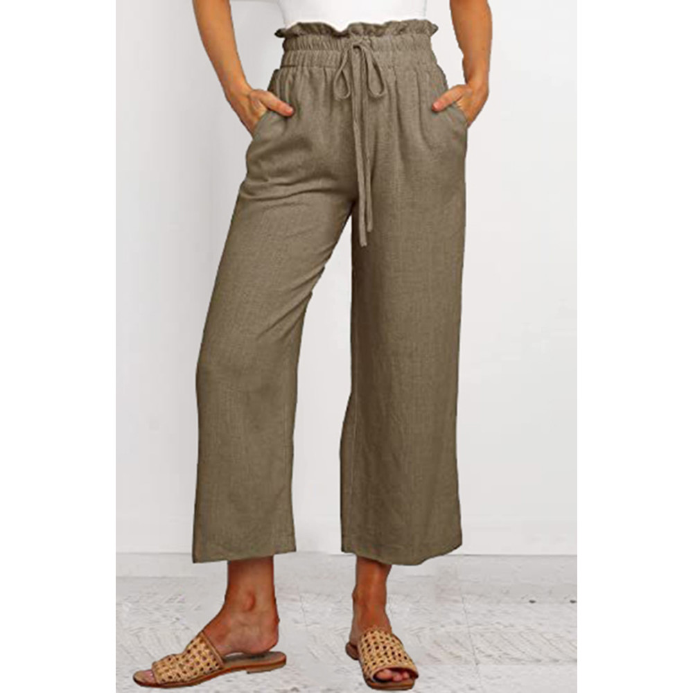 Vintage Plain Elastic Waist Drawstring Pocket Loose Casual Pant