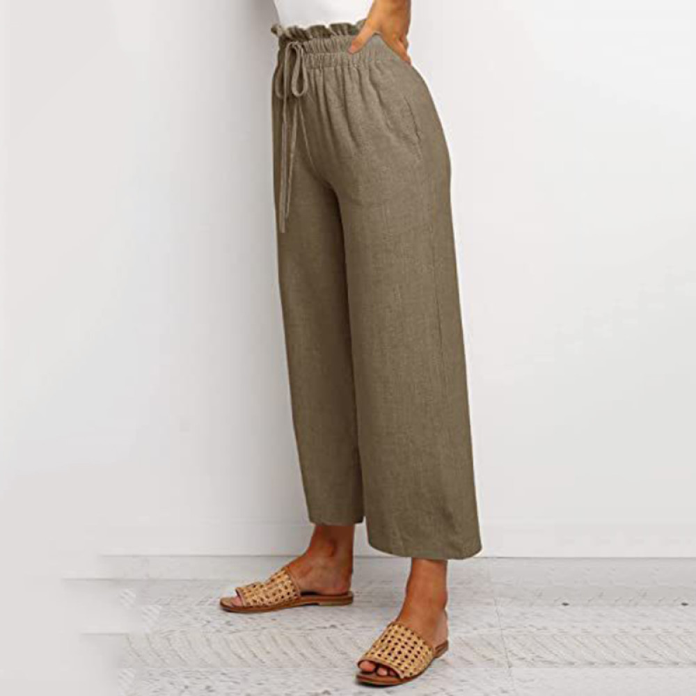 Vintage Plain Elastic Waist Drawstring Pocket Loose Casual Pant