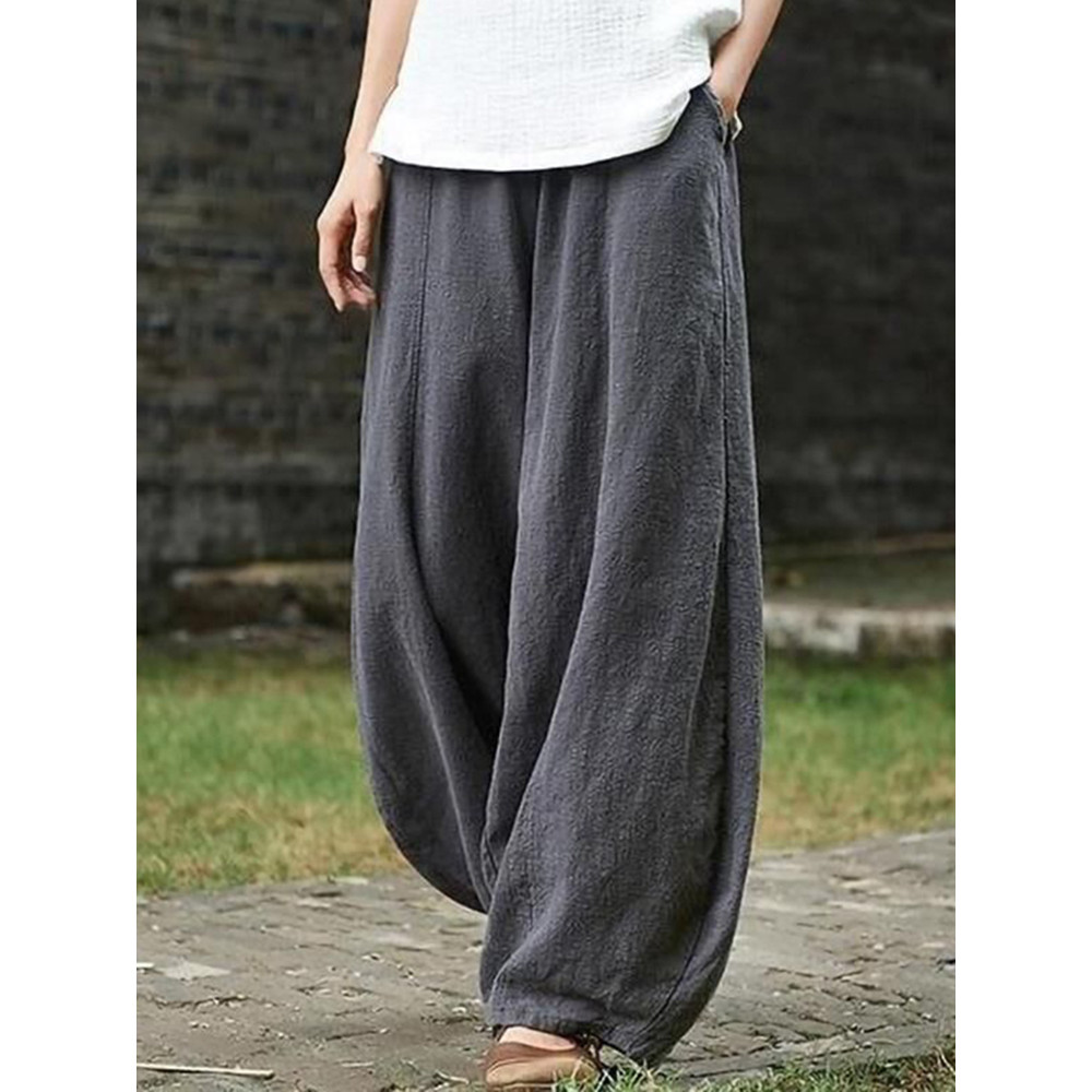 Vintage Plain Pocket Casual Lantern Pant