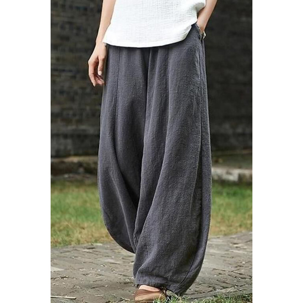 Vintage Plain Pocket Casual Lantern Pant