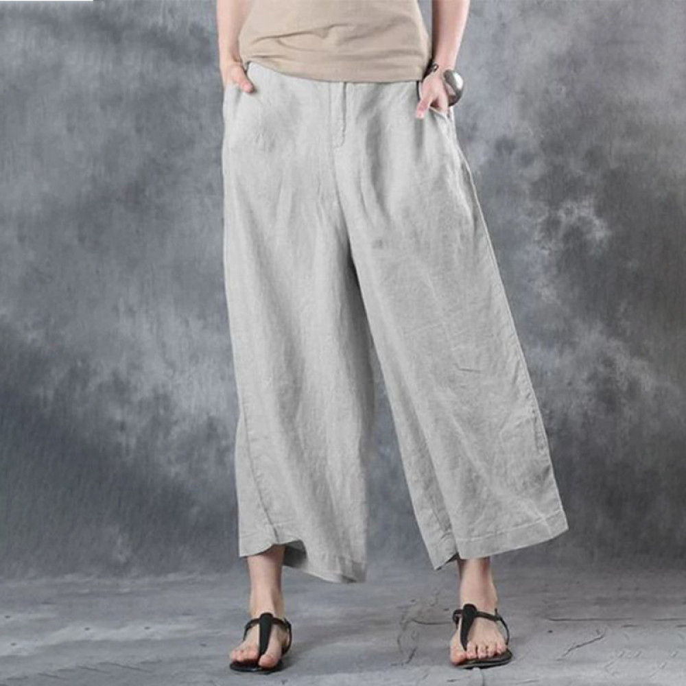 Vintage Plain Pocket Texture Loose Pant