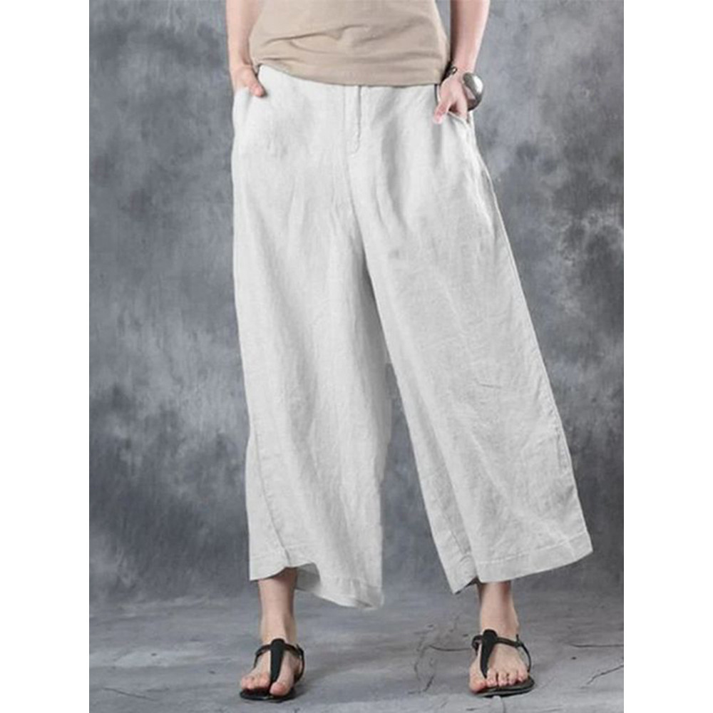 Vintage Plain Pocket Texture Loose Pant