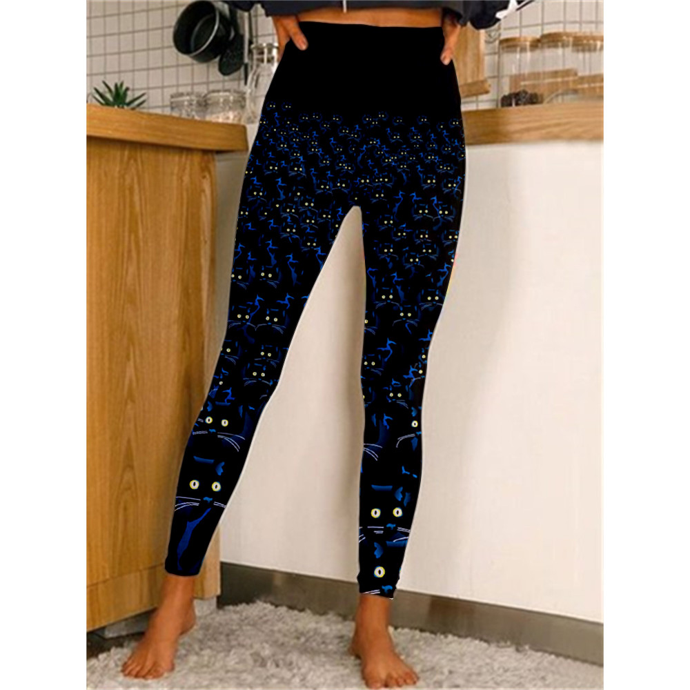 A Crowd of Cats Watching You Funny Printed Casual Leggings
