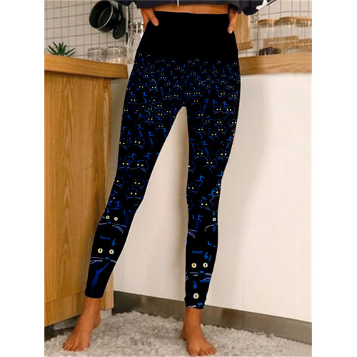 A Crowd of Cats Watching You Funny Printed Casual Leggings
