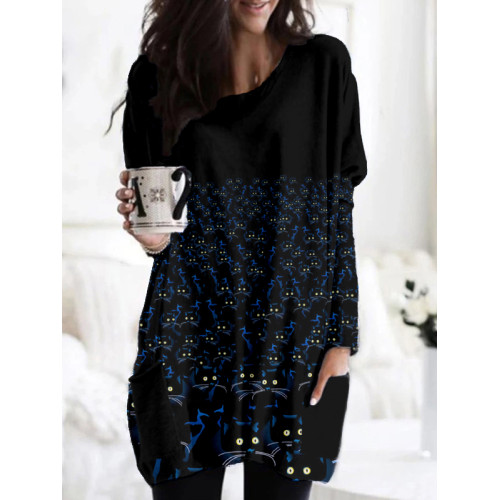 A Crowd of Cats Watching You Funny Printed Tunic