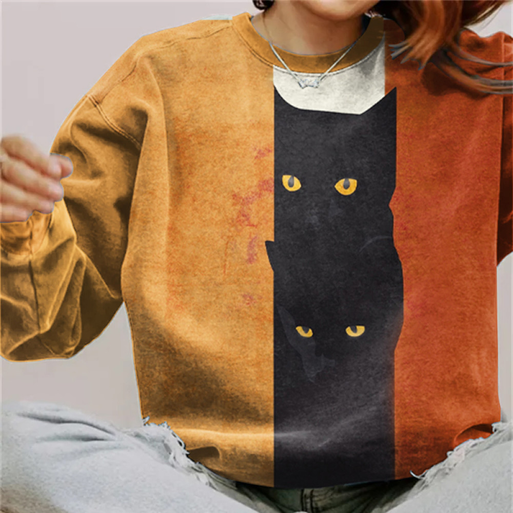 Abstract Black Cat Painting Art Crew Neck Sweatshirt