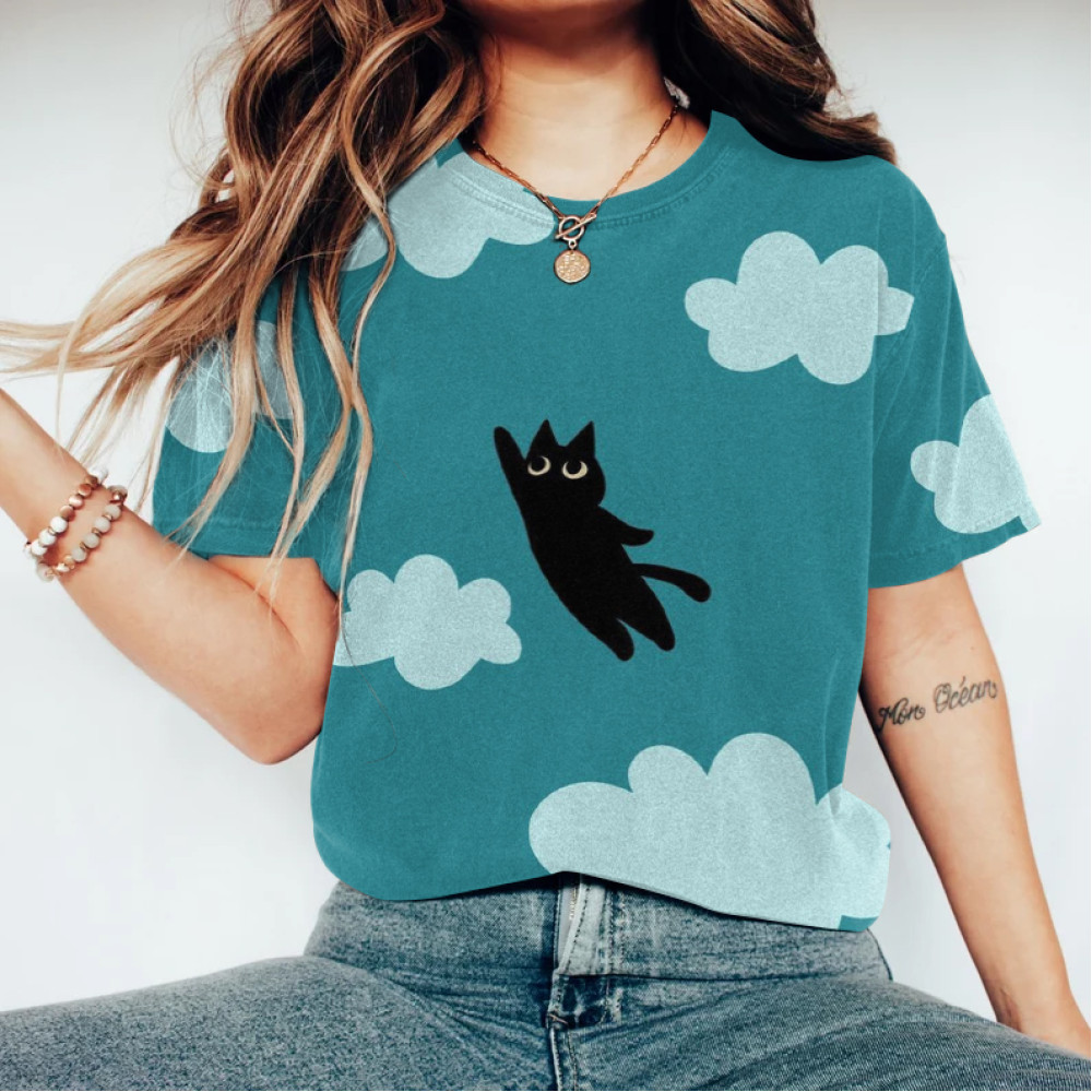 Abstract Black Cat Painting Art T-Shirt