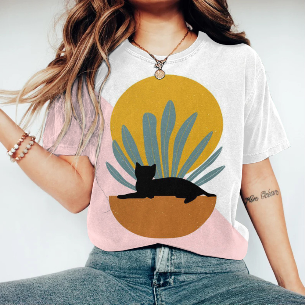 Abstract Black Cat Painting Art T-Shirt