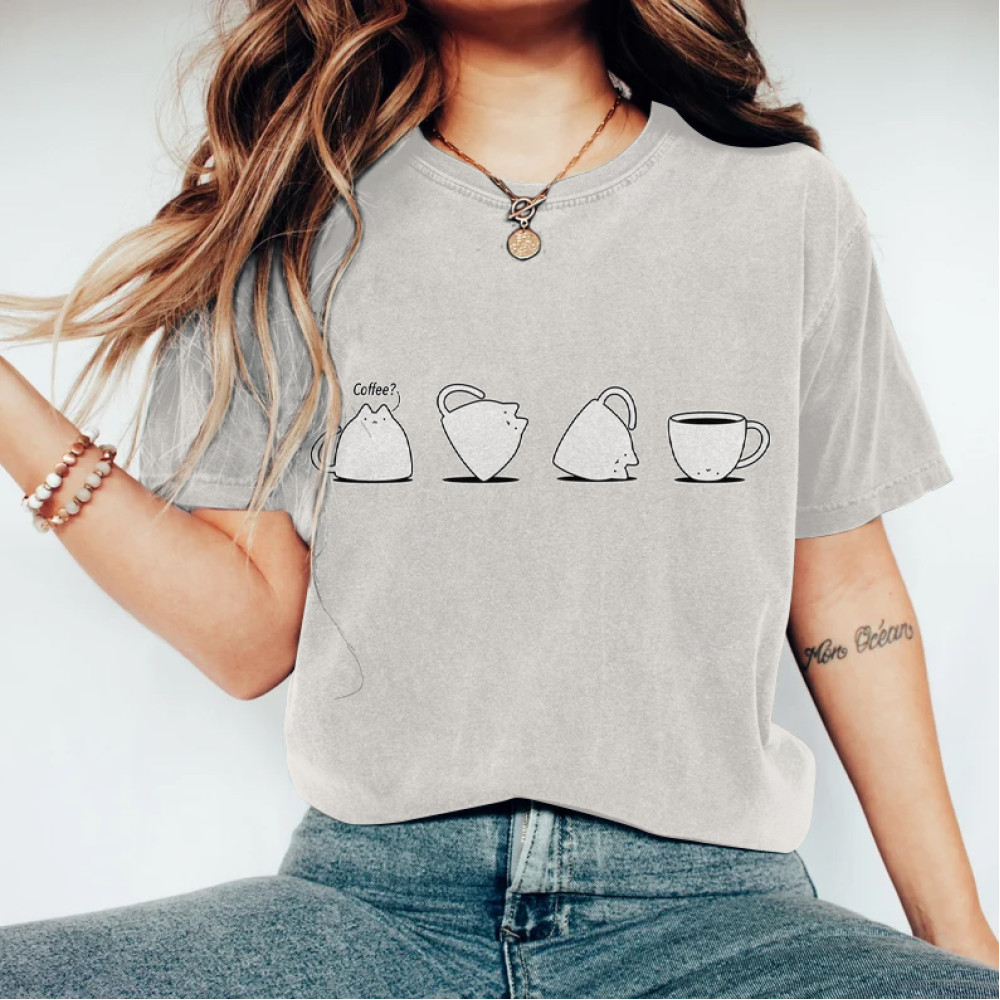 Abstract Cat Coffee Art T-Shirt