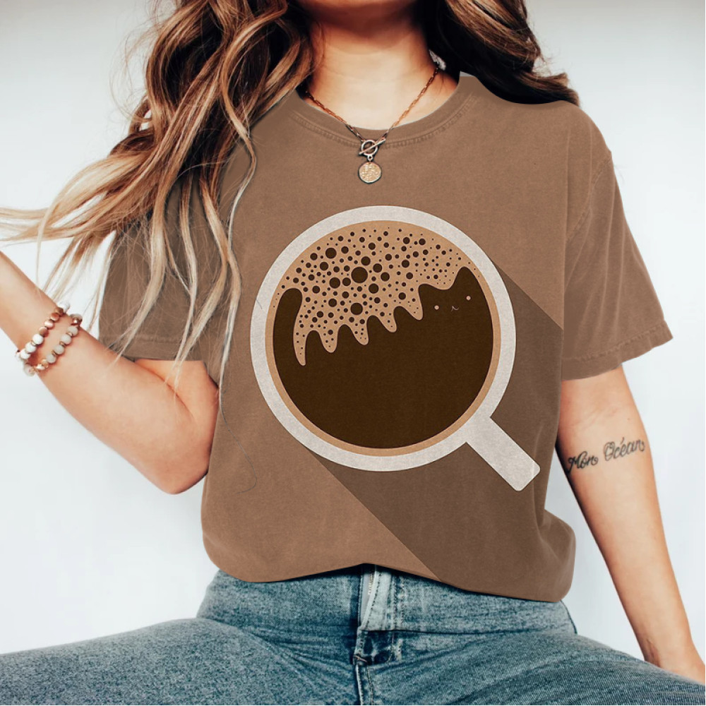 Abstract Cat Latte Coffee Art T-Shirt
