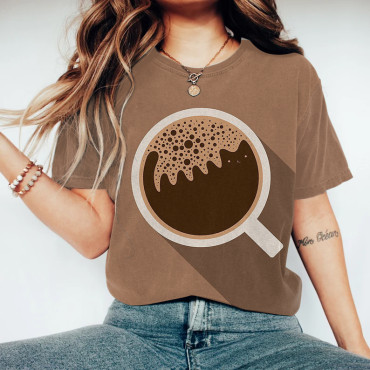 Abstract Cat Latte Coffee Art T-Shirt