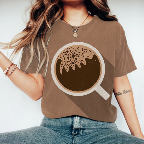 Abstract Cat Latte Coffee Art T-Shirt