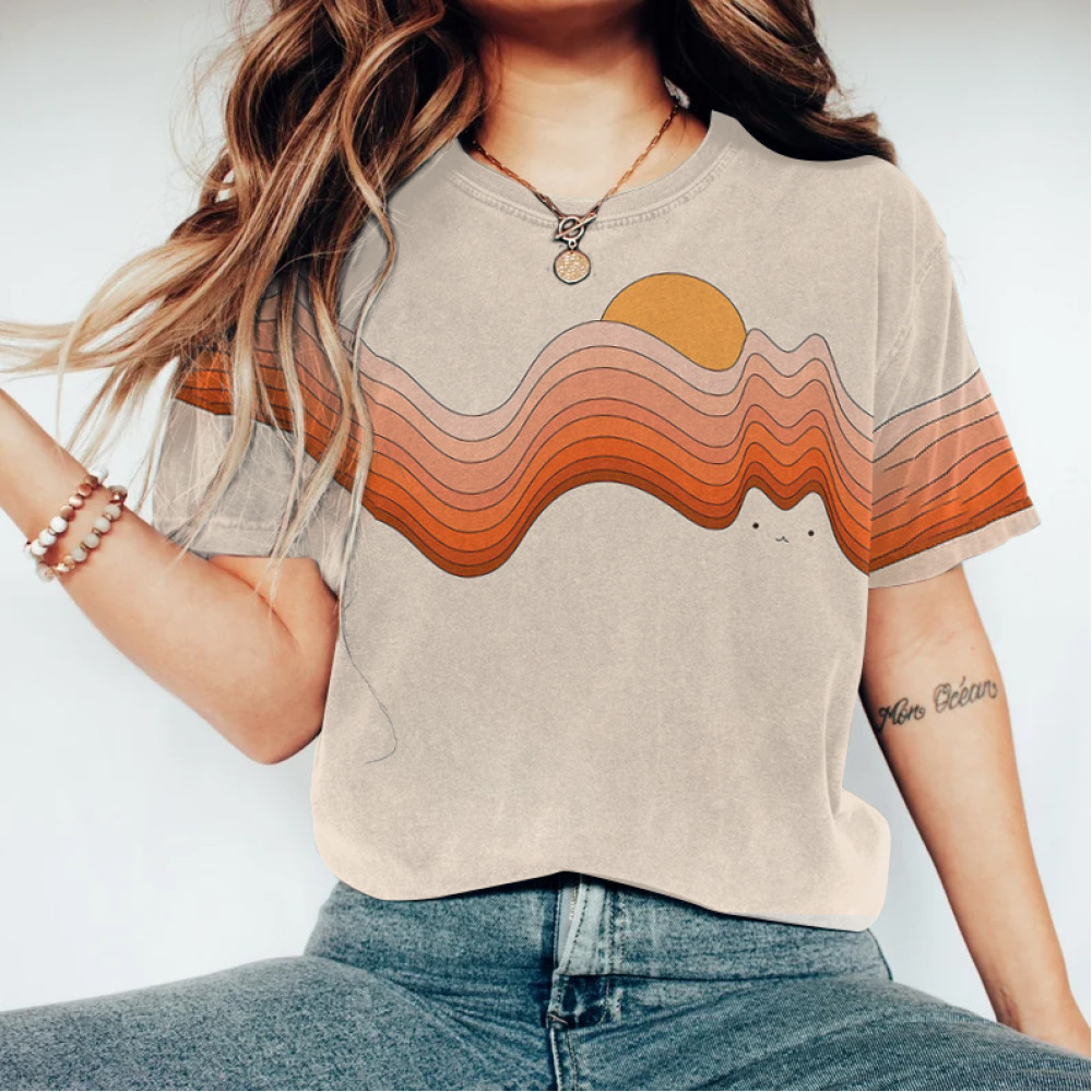 Abstract Cat Sunset Art T-Shirt