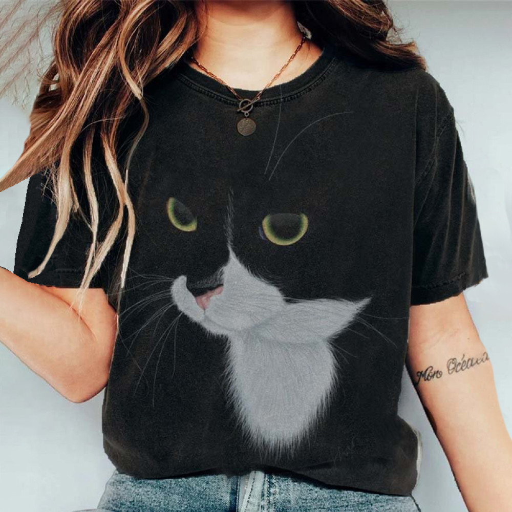 Abstract Creative Black Angry Cat Drawing Painting Art T-Shirt