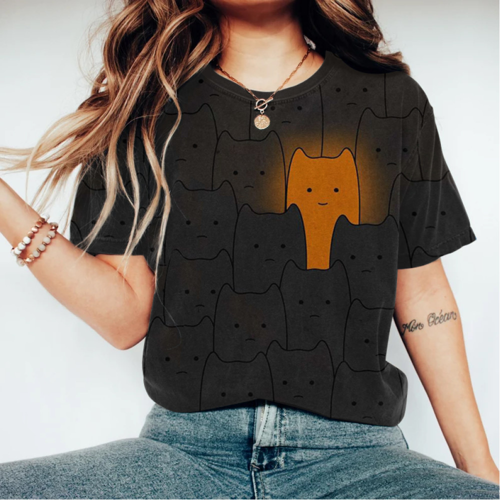 Abstract Creative Cat Unique Self Painting Art T-Shirt