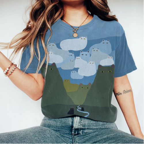 Abstract Creative Cat Valley Scenery Painting Art T-Shirt