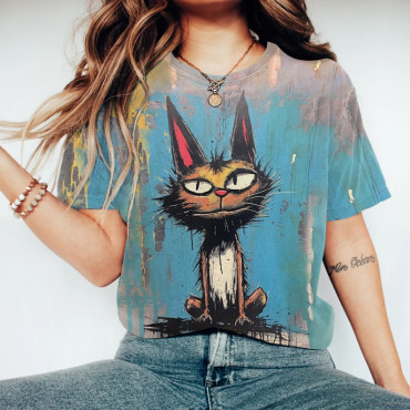 Abstract Creative Contempt Cat Painting Art T-Shirt