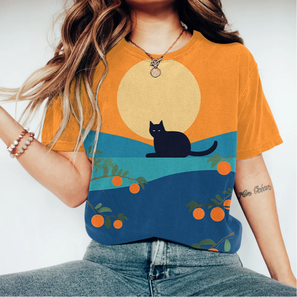 Abstract Creative Cute Black Cat Painting Art T-Shirt