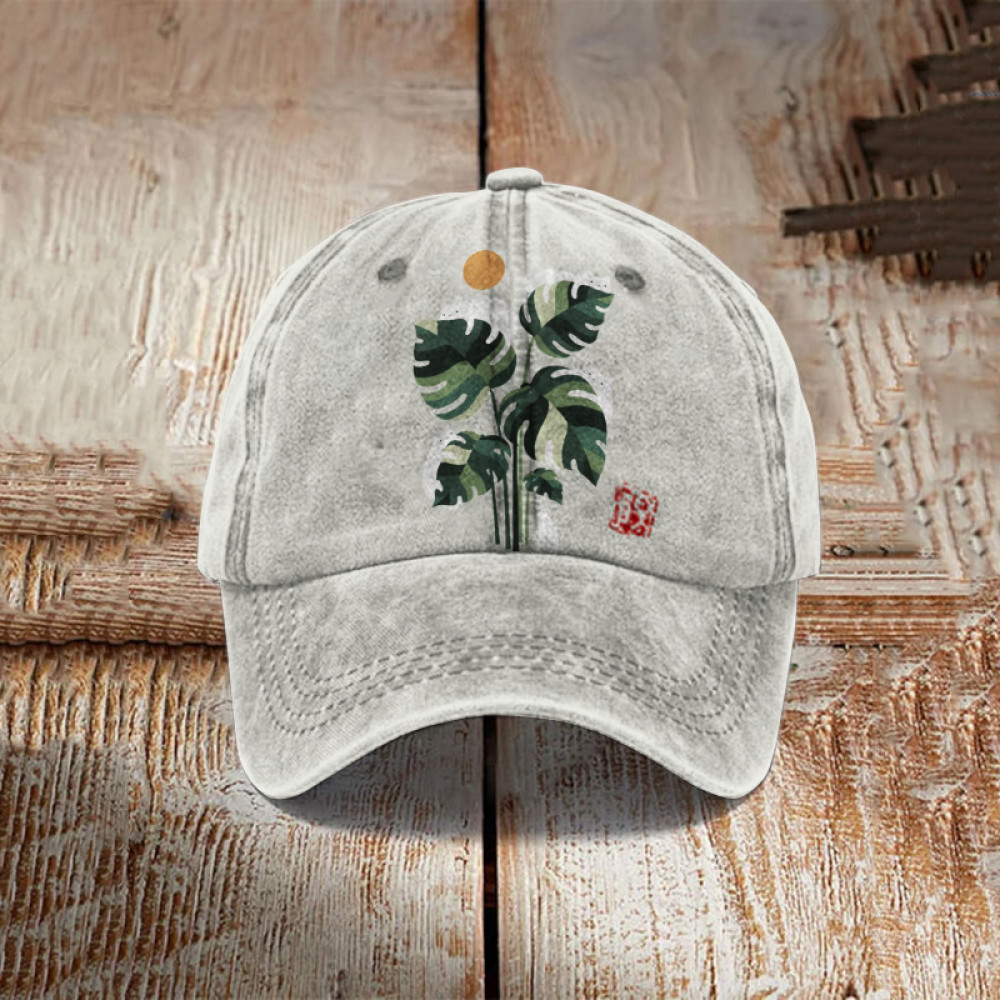Abstract Creative Cute Cat And Plant Sun Painting Art Retro Casual Cap