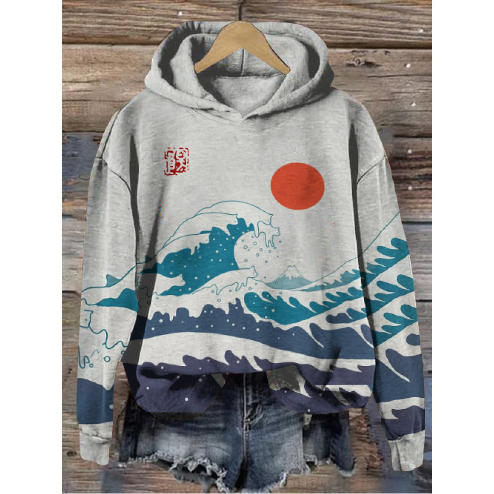 Abstract Creative Cute Cat In Wave Painting Art Print Hoodie