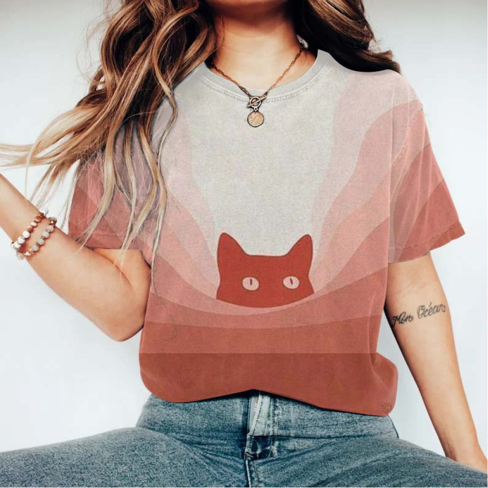 Abstract Creative Cute Cat Look At You Painting Art T-Shirt