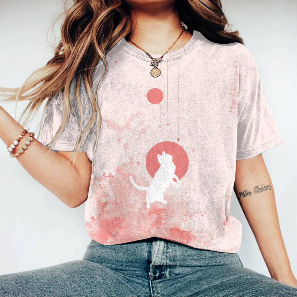 Abstract Creative Cute Cat Playing Painting Art T-Shirt
