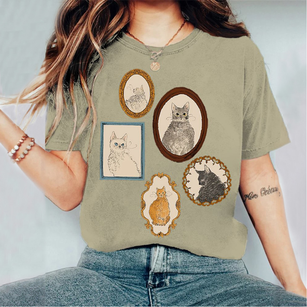 Abstract Creative Cute Cat Portrait In Frame Drawing Painting Art T-Shirt