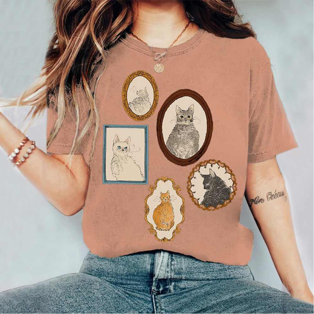 Abstract Creative Cute Cat Portrait In Frame Drawing Painting Art T-Shirt