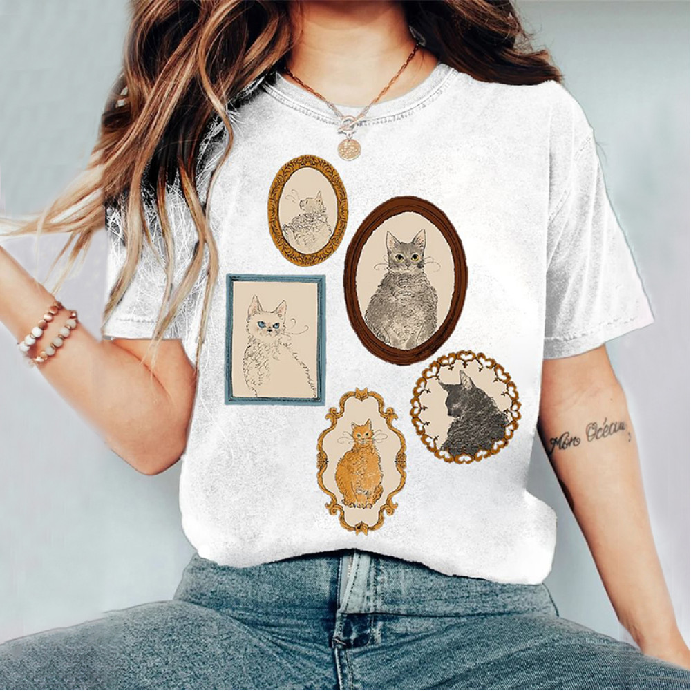Abstract Creative Cute Cat Portrait In Frame Drawing Painting Art T-Shirt