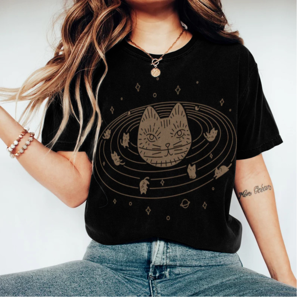 Abstract Creative Cute Cat Universe Painting Art T-Shirt