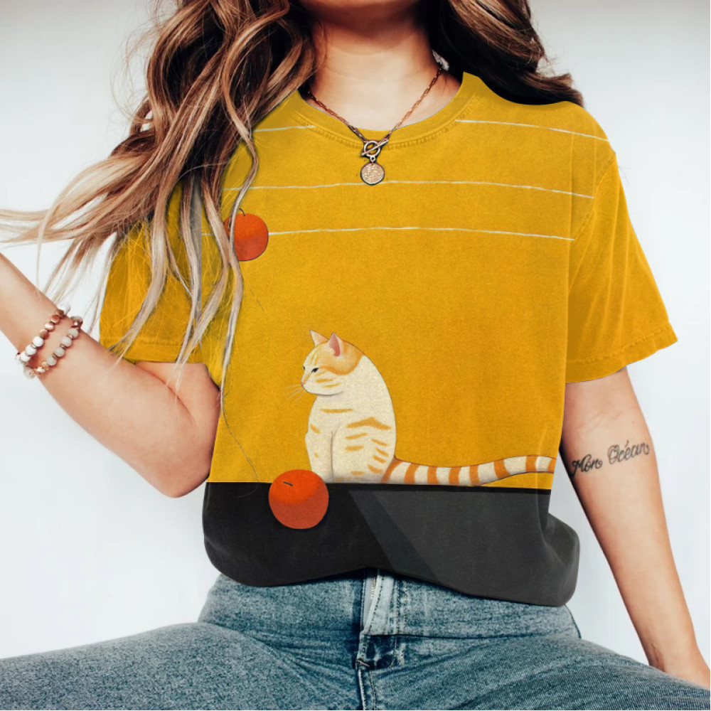 Abstract Creative Cute Sulking Cat Painting Art T-Shirt