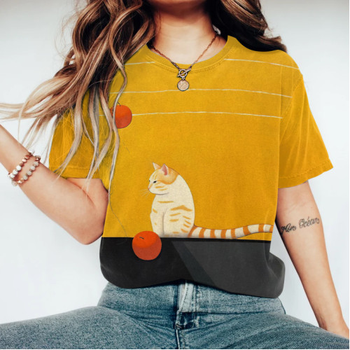 Abstract Creative Cute Sulking Cat Painting Art T-Shirt