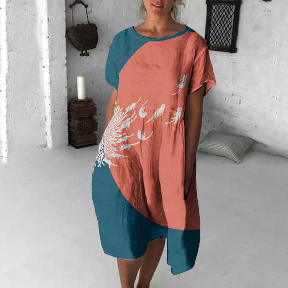 Abstract Creative Dandelion And Cat Painting Art Midi Dress