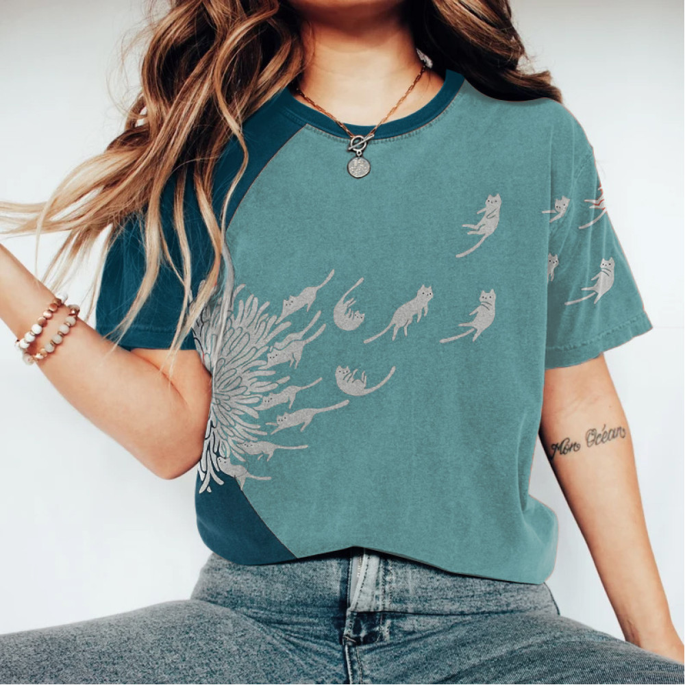 Abstract Creative Dandelion And Cat Painting Art T-Shirt