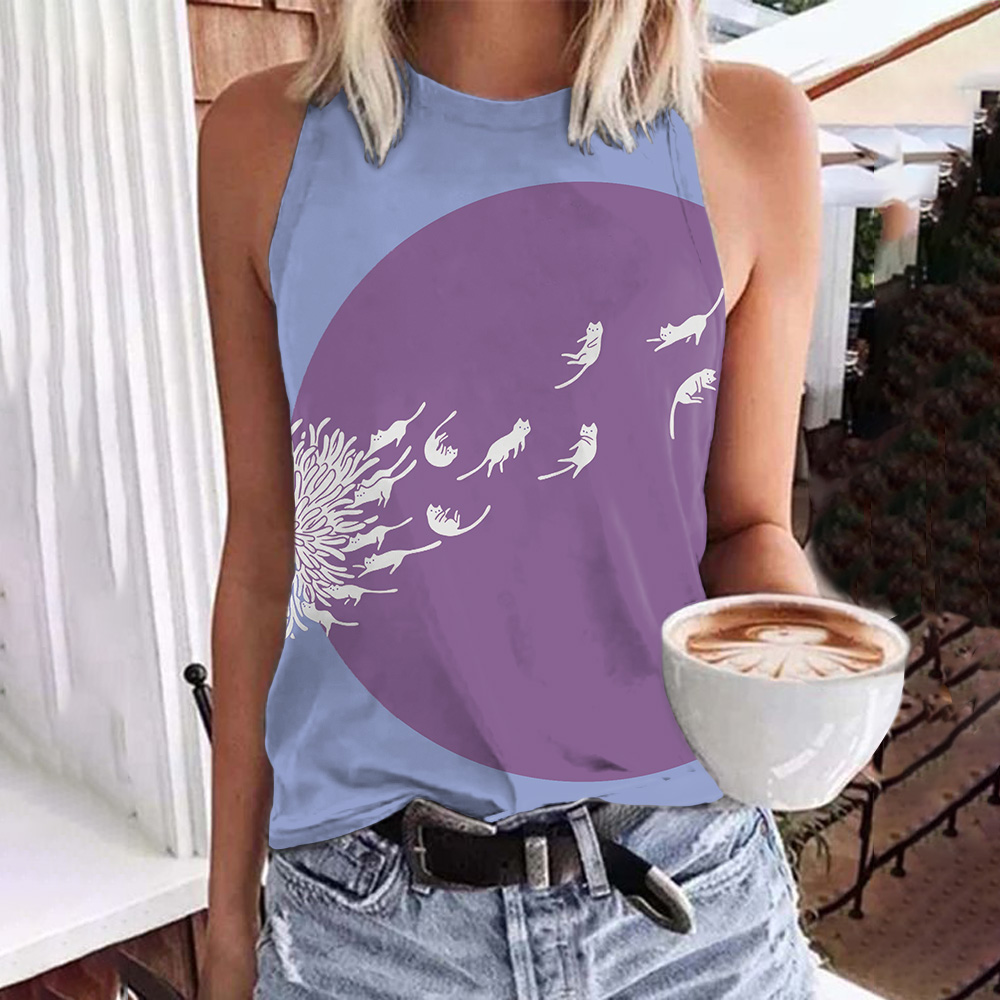 Abstract Creative Dandelion And Cat Painting Art Tank Top
