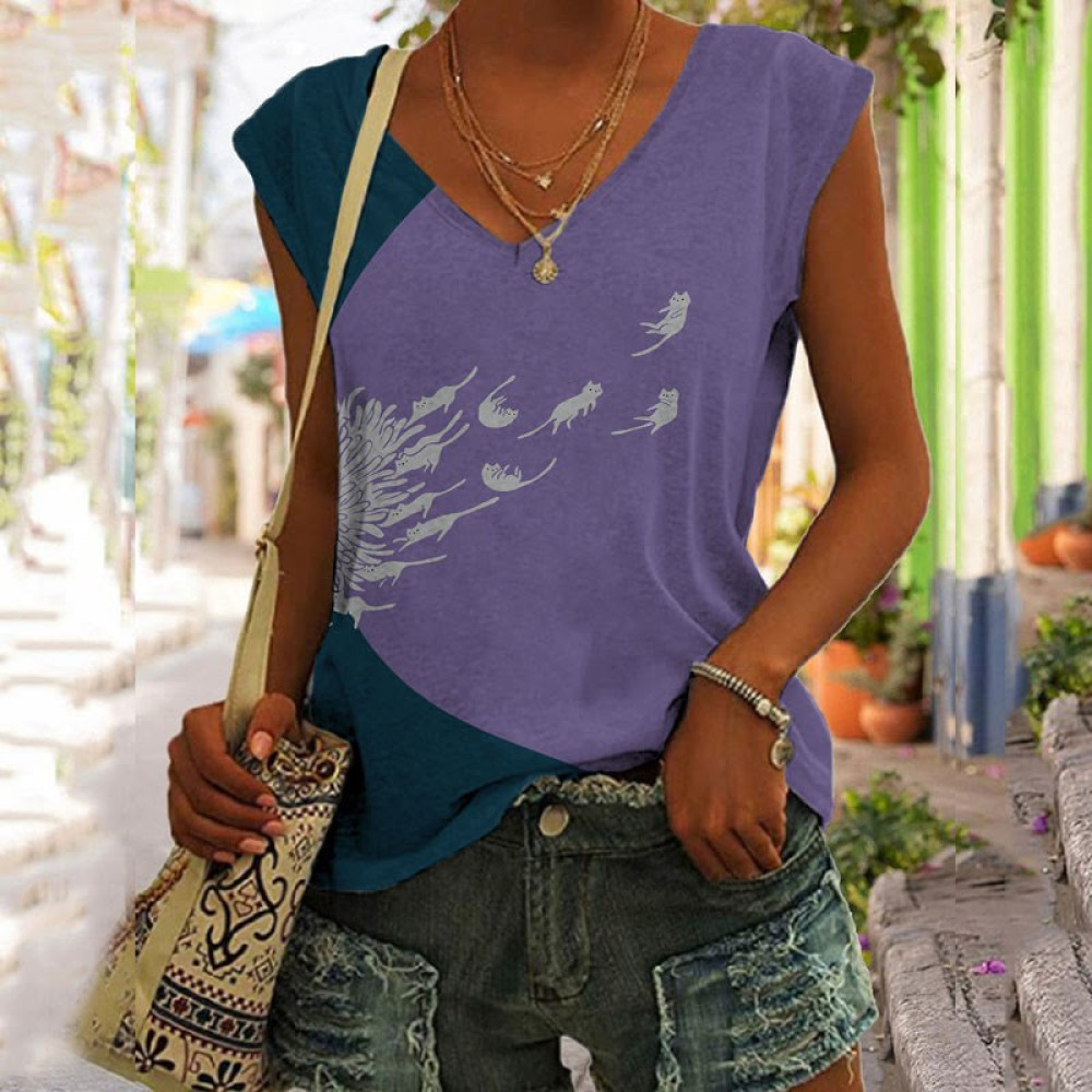 Abstract Creative Dandelion Cat Art Painting Art Tank Top