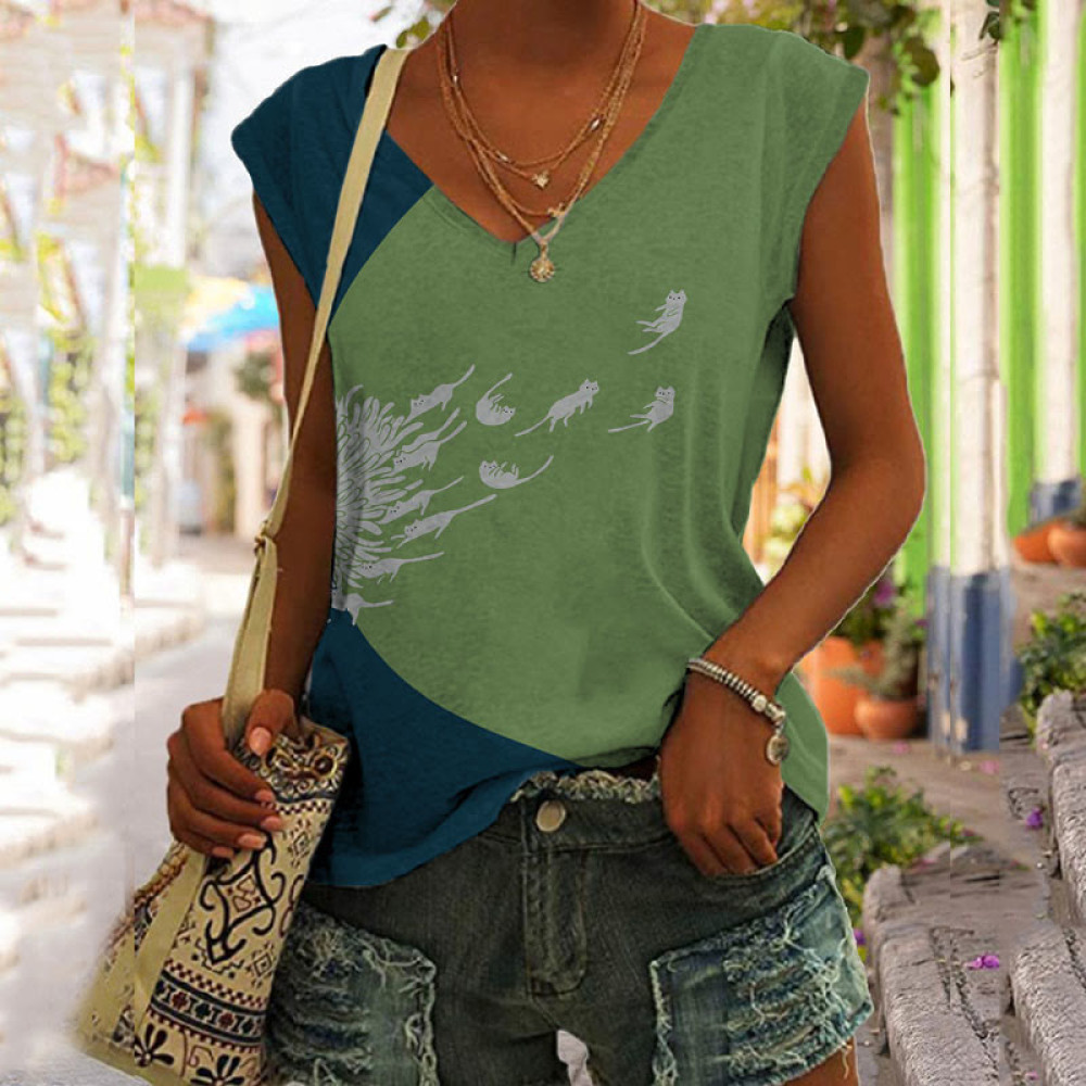 Abstract Creative Dandelion Cat Art Painting Art Tank Top