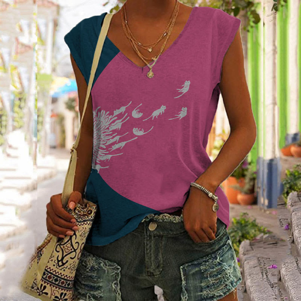 Abstract Creative Dandelion Cat Art Painting Art Tank Top