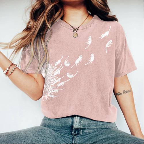 Abstract Creative Dandelion Cat Painting Art T-Shirt