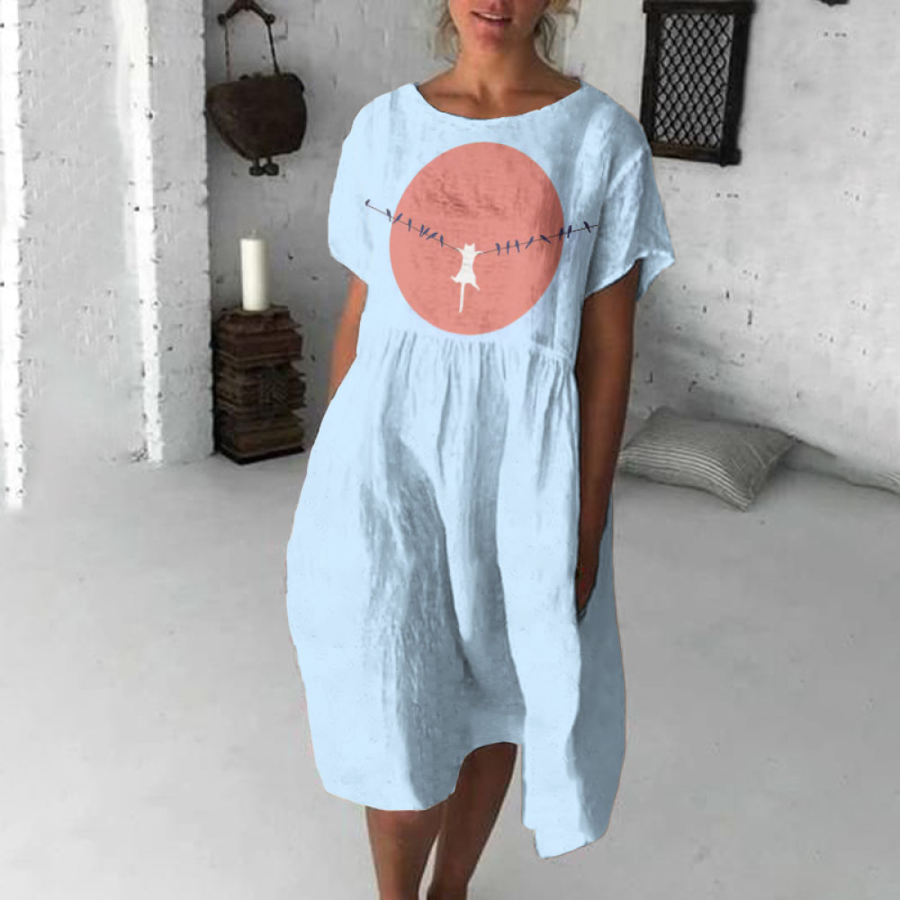 Abstract Creative Dangling Cute Cat Painting Art Midi Dress