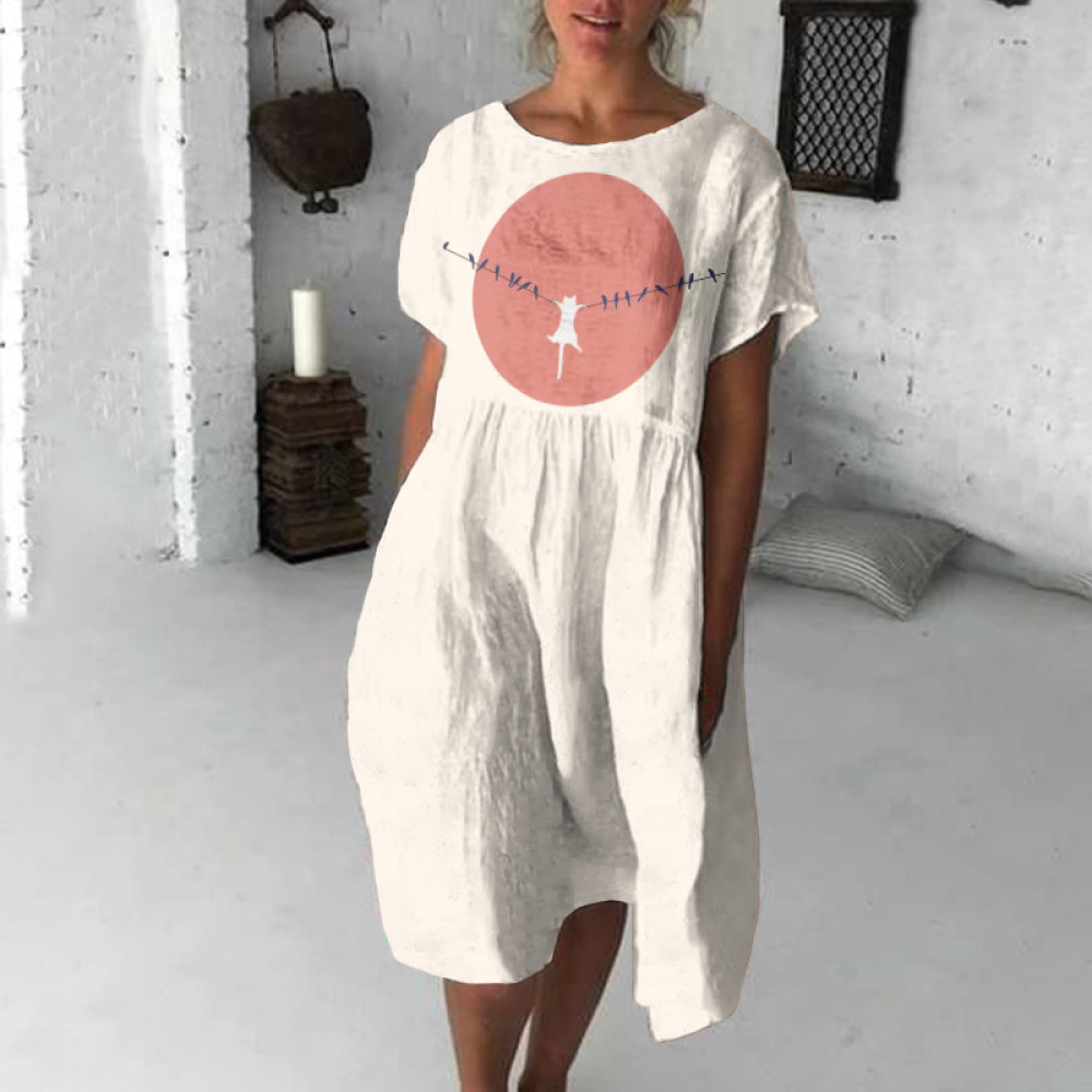 Abstract Creative Dangling Cute Cat Painting Art Midi Dress
